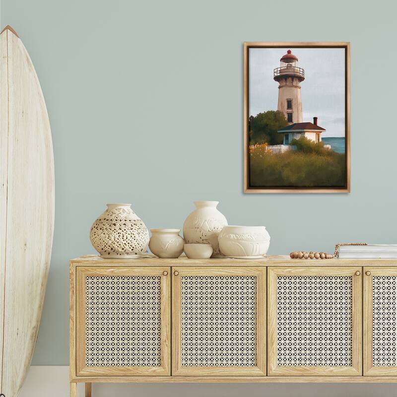 Stupell Scenic Summer Lighthouse View Framed Floater Canvas Wall Art Design By Elizabeth Medley