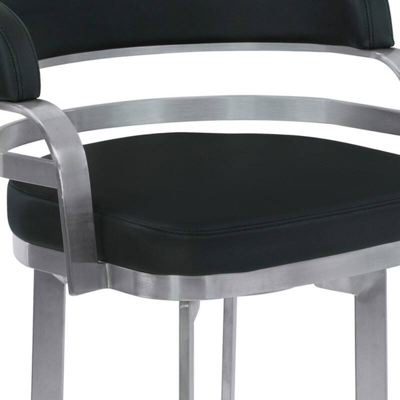 Modern Black Faux Leather Swivel Bar Stool with Arms and Footrest 30" Seat Height Iron Frame - 38" H x 21" W x 22" D