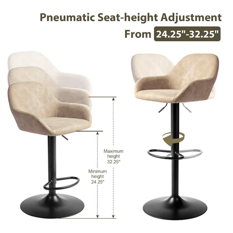 Glitzhome Mid-Century Height Adjustable Faux Leather Swivel Counter Bar Stools