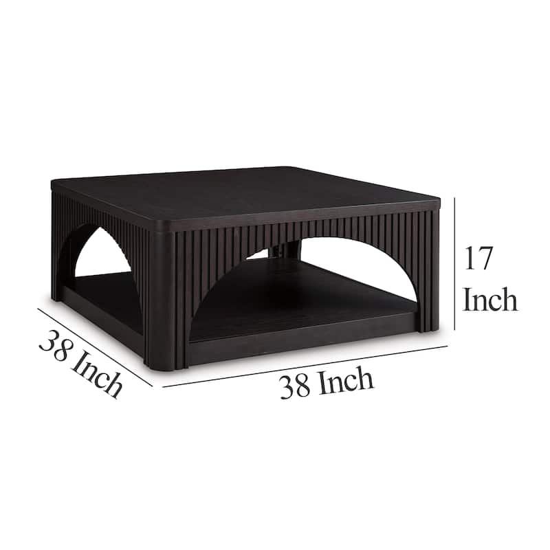 Yini Square Cocktail Coffee Table, Caster Wheels, 38 Inch Black Wood