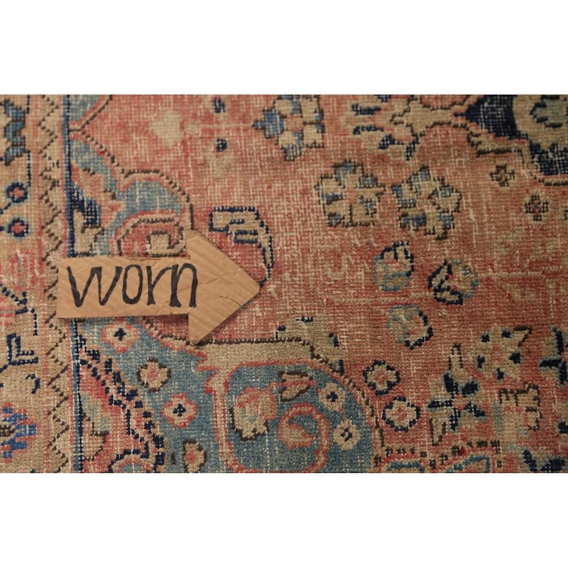 Medallion Pink Mashad Persian Vintage Area Rug Handmade Wool Carpet - 6'5" x 9'4"