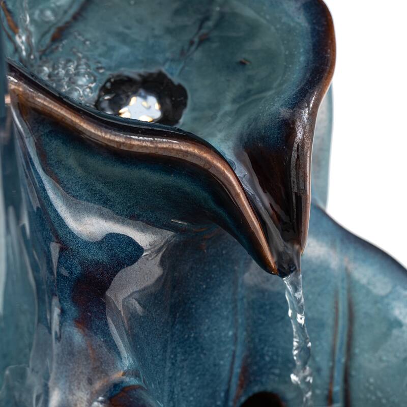 Glitzhome 31.75"H 4-Tier LED Vase-Shaped Ceramic Outdoor Floor Fountain with Birds/ Lotus