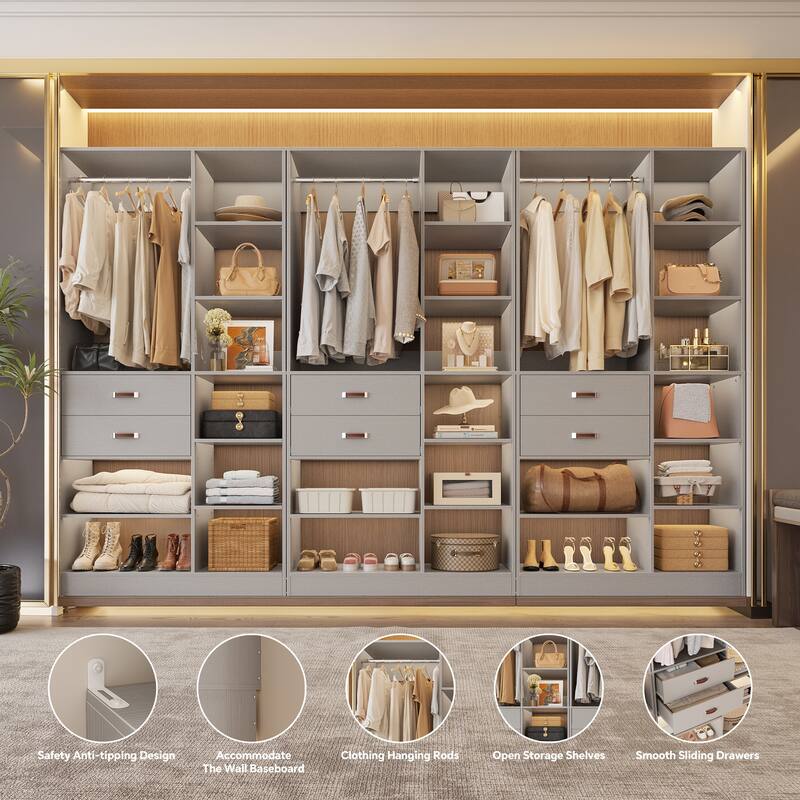 40'' Large Closet System with 10 Shelves and 2 Drawers, Freestanding Closet Organizer with Hanging Rods