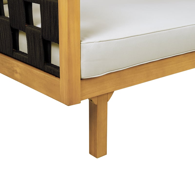 Christopher Knight Home - Modern Outdoor Patio Acacia Wood 3-Seater Daybed Sofa with Cushions, Rope Square Armrest & Teak Finish