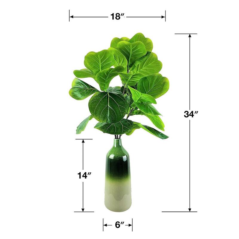 34-inch Artificial Fig Branch in Ombre Green Deco Vase