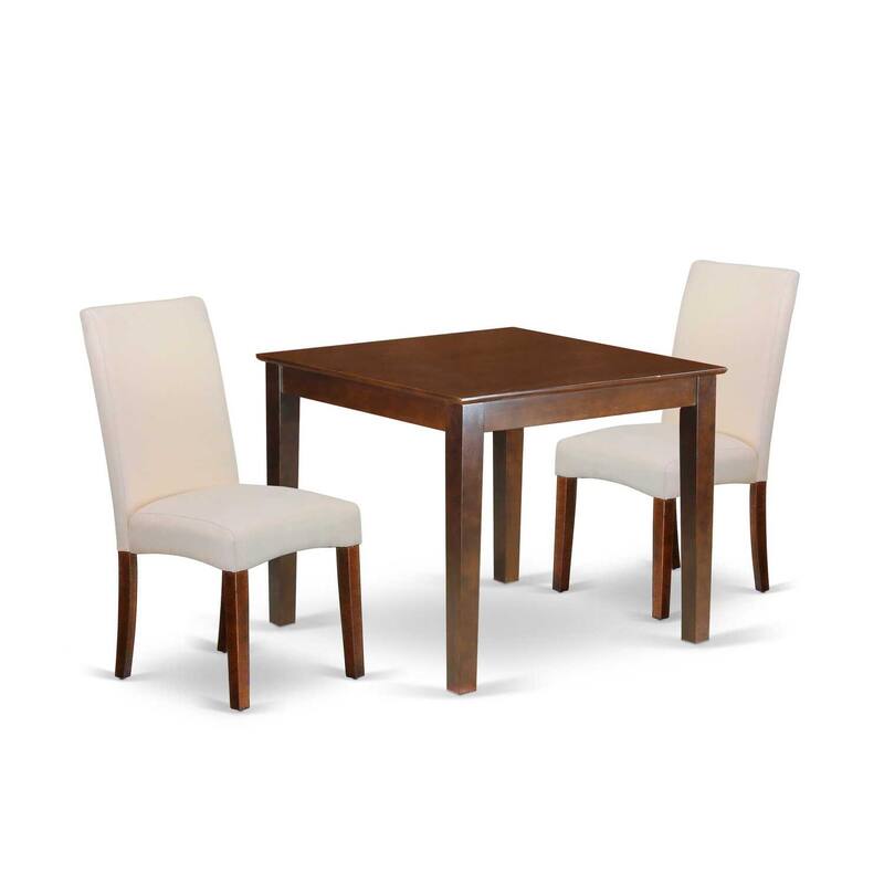 Retro Square Dining Set - 36" Table & 2 Chairs - Linen Fabric Cream - Mahogany Legs - HomeStock