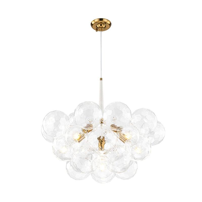 Brass 6-light Dimmable Cluster Clear Cut glass Globe Chandelier