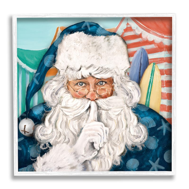 Stupell Nautical Santa Claus Quiet Hand Gesture Beach Tents Framed Wall Art