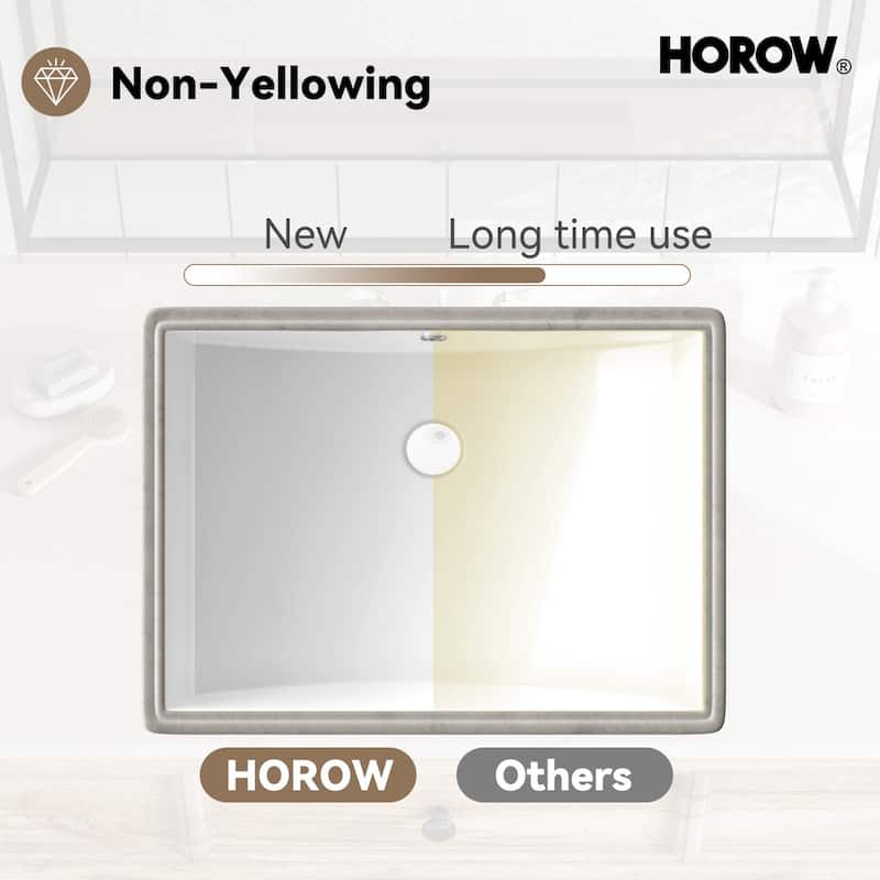 HOROW 21.6 in. Rectangular Undermount Ceramic Bathroom Sink in White with Overflow