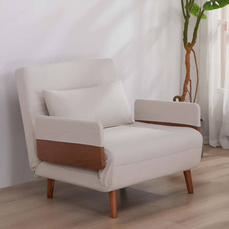 Modern Foldable Sofa Bed - Single Sleeper with Linen Fabric, 6-Level Adjustable Backrest, Converts in 10 Sec, Silent Hinges