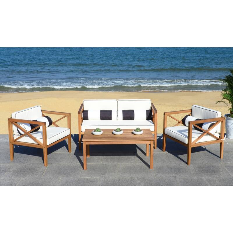 SAFAVIEH Outdoor Dafne 4-Piece Conversation Patio Set with Accent Pillow - 50W x 26D x 25H