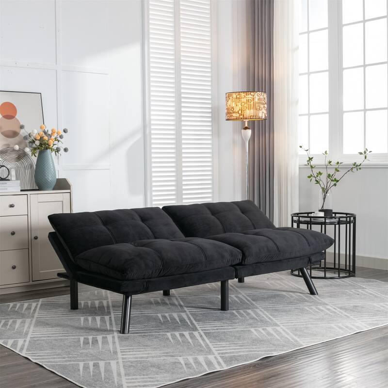 Velvet Sofa Bed with Adjustable Armrest and Backrest