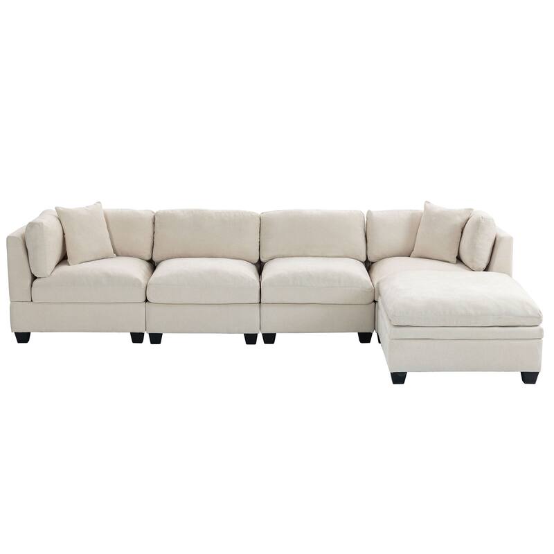 Modular L-Shaped Sectional Sofa with Removable Storage Ottoman, Upholstered Sofa Couch with 2 Hidden Cup Holders for Living Room