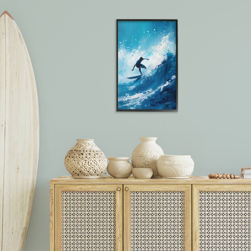 Stupell Surfer & Splashing Wave Framed Giclee Art Design By LSR Design Studio