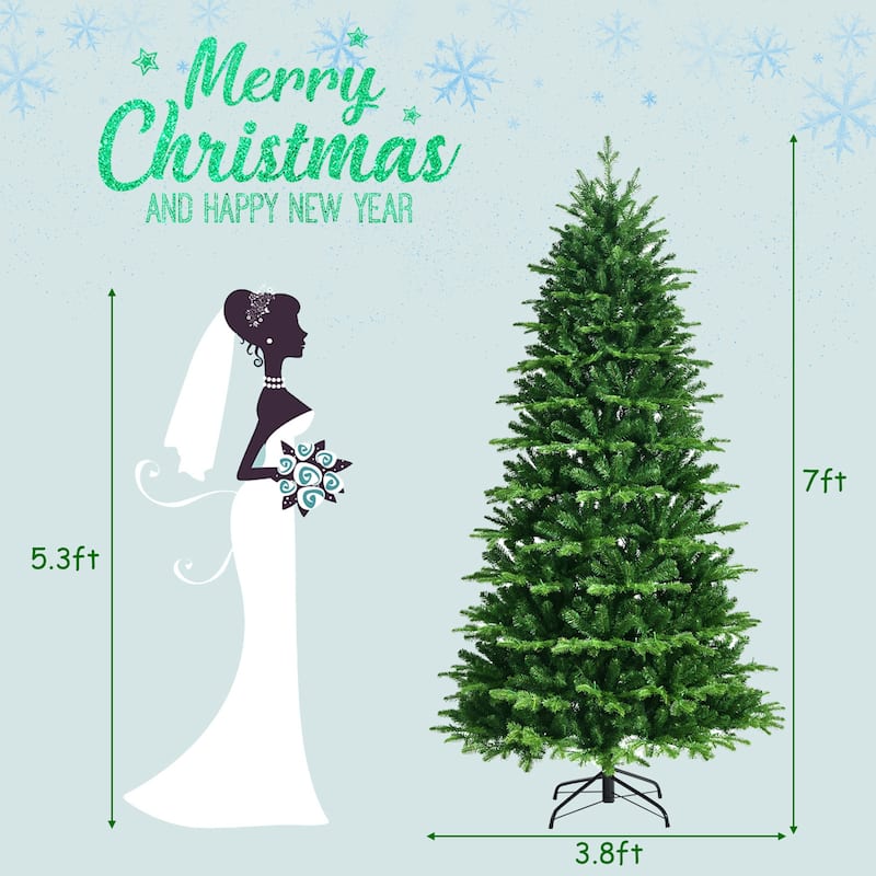 Gymax 6/7/8 ft Pre-Lit Christmas Tree Artificial Hinged Xmas Tree w/