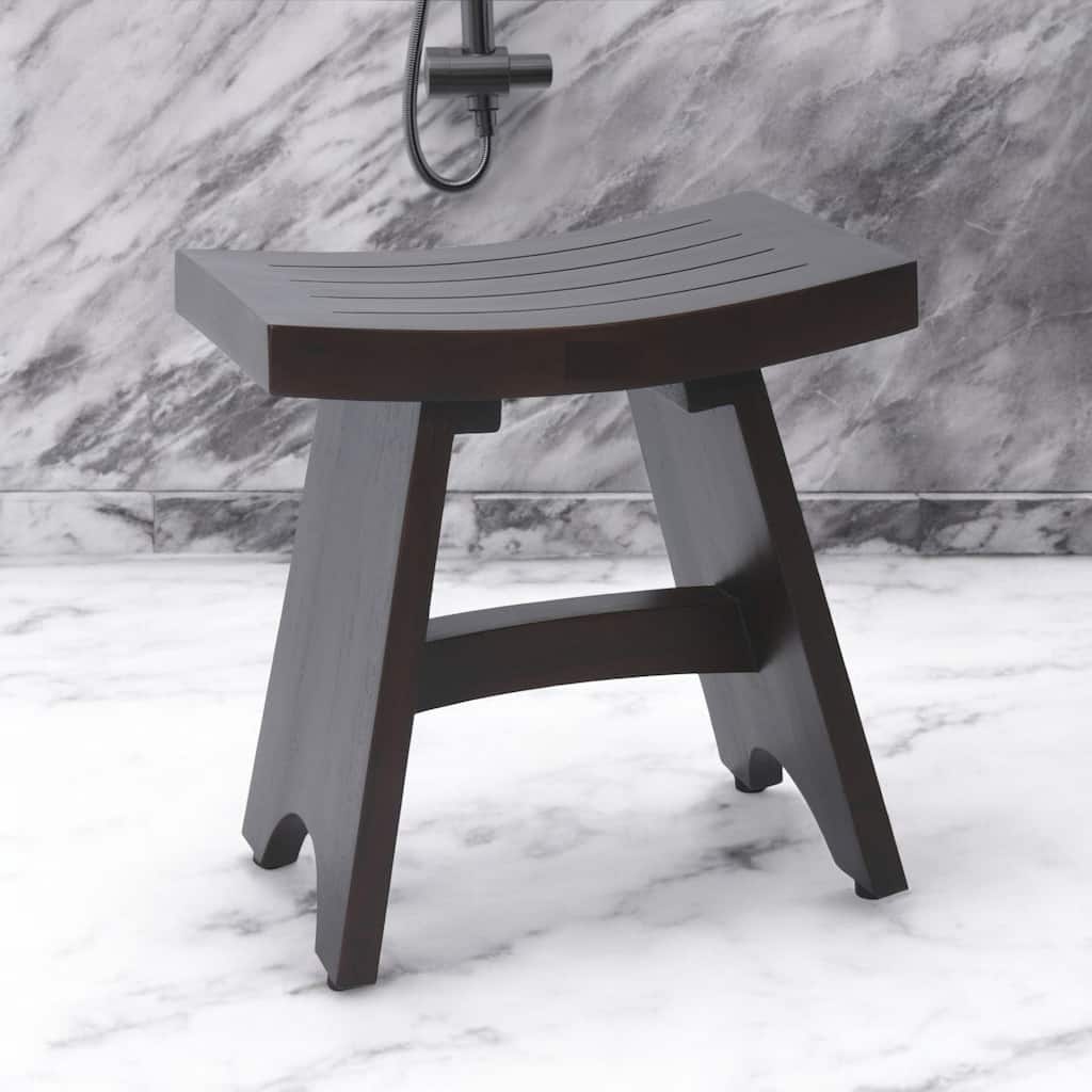 HomeRoots 18" Dark Brown Teak Rectangular Shower Bench