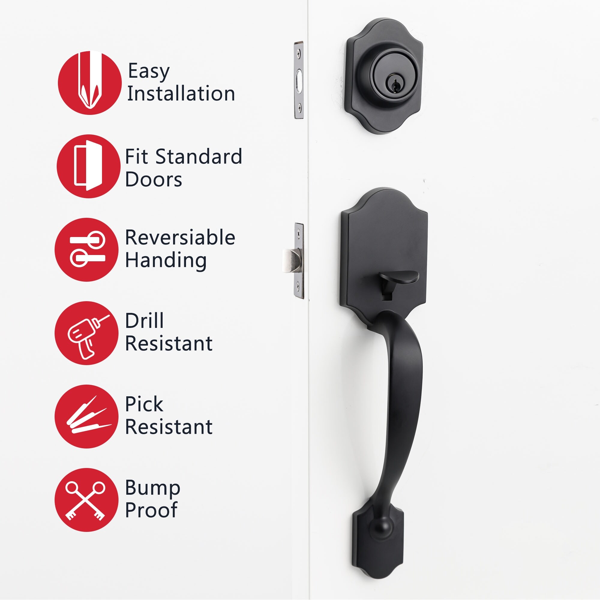 Front Door Satin Nickel Split Hexagonal Handle Door Lock Set