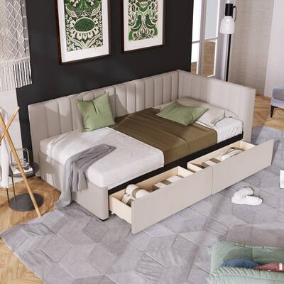 Upholstered Daybed with 2 Storage Drawers Sofa Bed Frame No Box Spring Needed