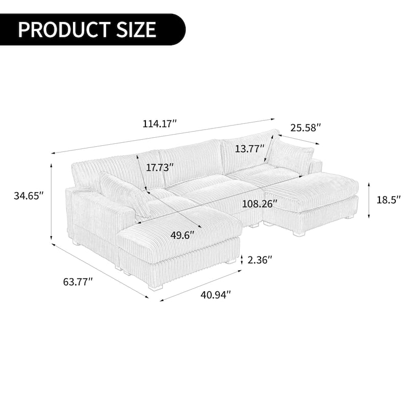 Modern Oversized Plush Corduroy Modular Sectional Sofa with 2 Ottomans