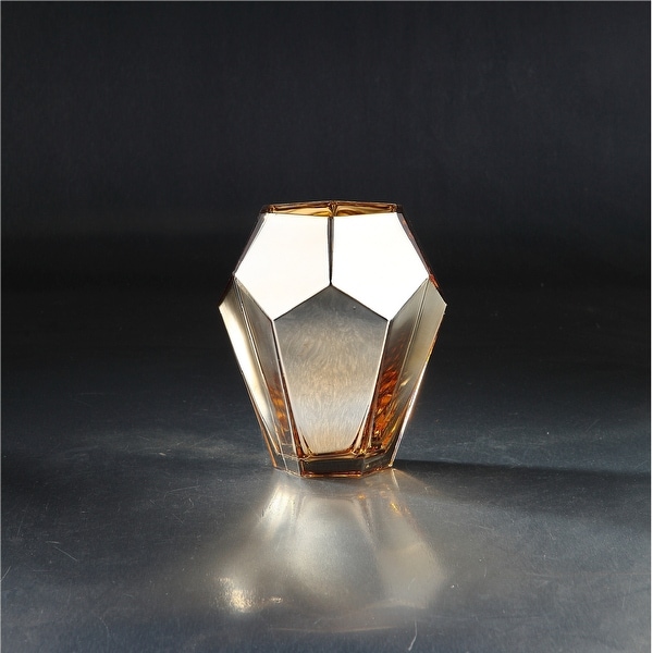 8” Gold Colored Metallic Geometric Faceted Glass Vase - N/A