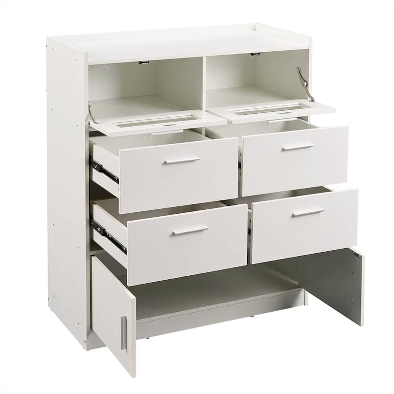 VECELO Bedroom Dresser with Adjustable LED Lights & Power Outlet Chest of 6 Drawers with Raised Edge and Large Storage Capacity