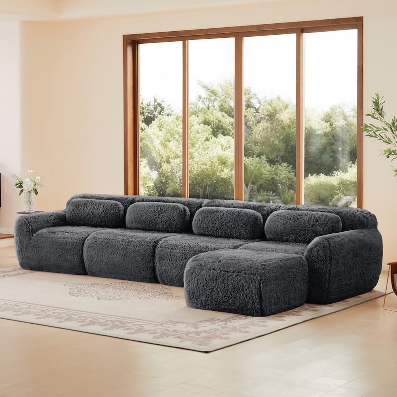 L-shaped Soft and Fluffy Plush Fabric,Modular Sectional Sofa Couches