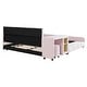 preview thumbnail 26 of 44, Full Size Velvet Upholstered Platform Bed w/ Bedside Desk & Stool, Mother & Child Platform Bed Frame w/ Footboard & Guardrail