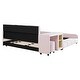 preview thumbnail 44 of 95, Velvet Grounded Bed Mother & Child Bed Platform Slat Bed Frame with Little Round Stool and Bedside Desk for Growing Child