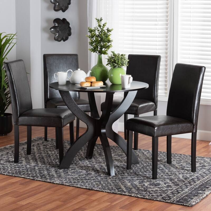 Trine Modern Espresso Brown Faux Leather and Wood 5-Piece Dining Set