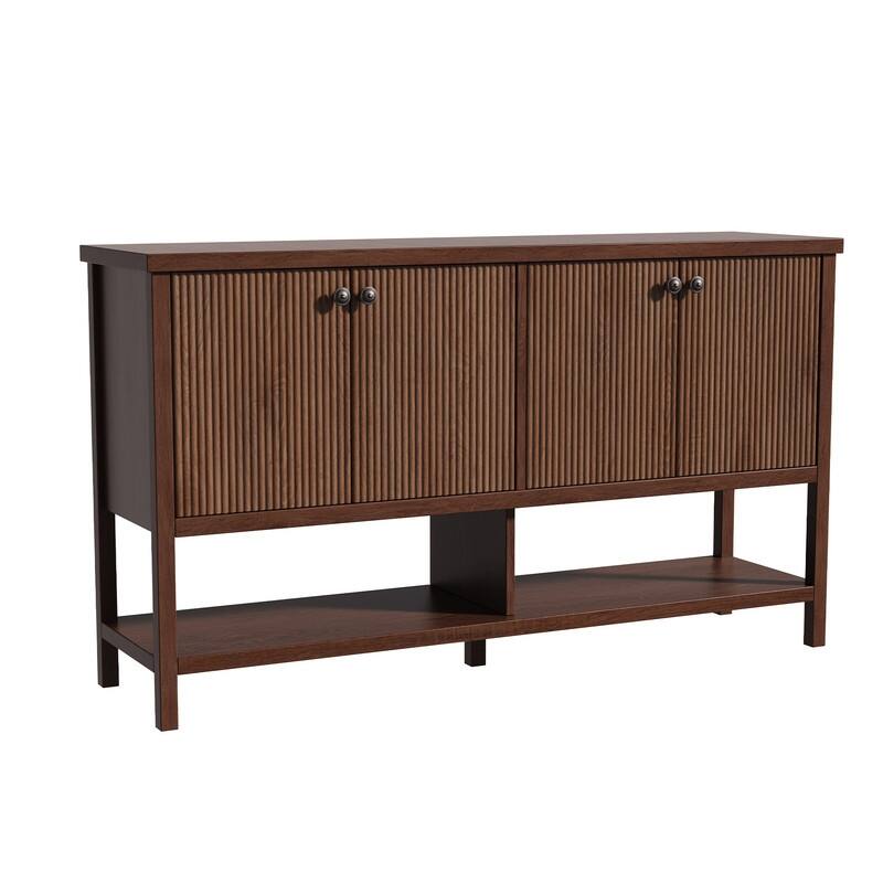 59" Sideboard Buffet Cabinet – Fluted 4-Door Storage, Farmhouse Accent Sideboard Large Console Table for Kitchen or Hallway