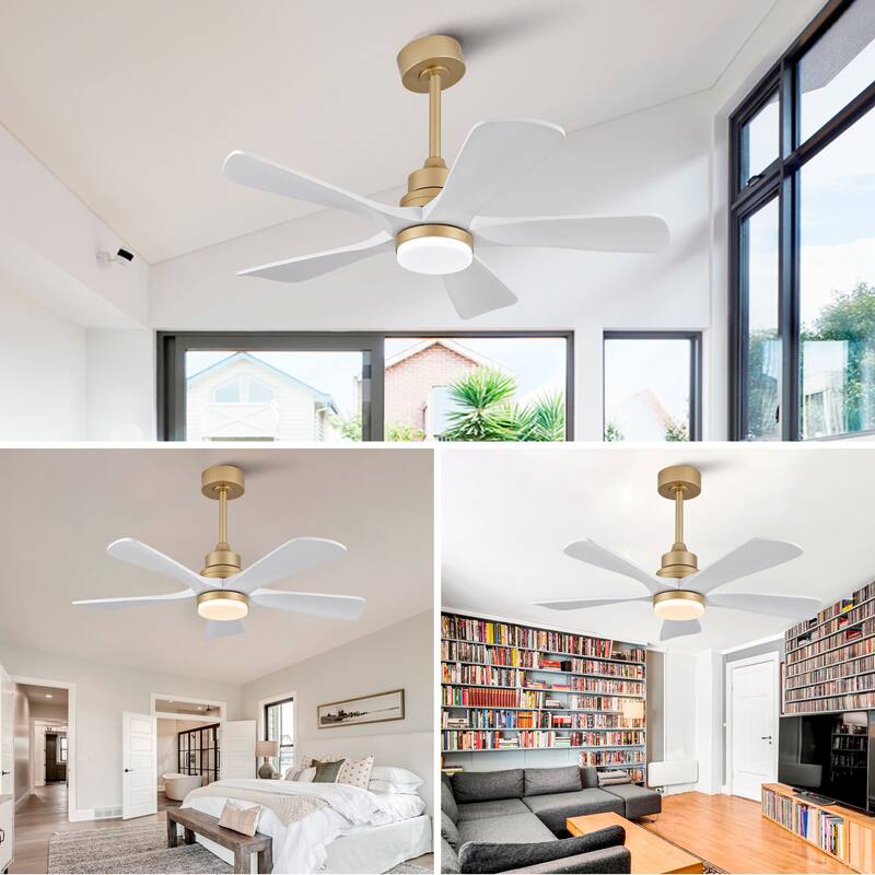 42 Inch Indoor Ceiling Fan With Dimmable LED Light 5 Solid Wood Blades Remote Control Reversible DC Motor