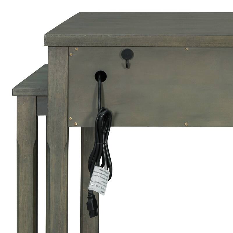 Extendable Kitchen Island with Storage, Multi-Functional Kitchen Cart with Built-In Power Outlets, Retro Kitchen Island