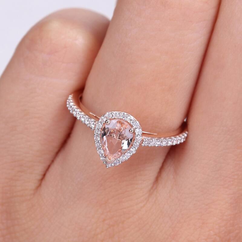 Miadora 10k Rose Gold Pear-cut Morganite and 1/4ct TDW Diamond Halo Teardrop Ring