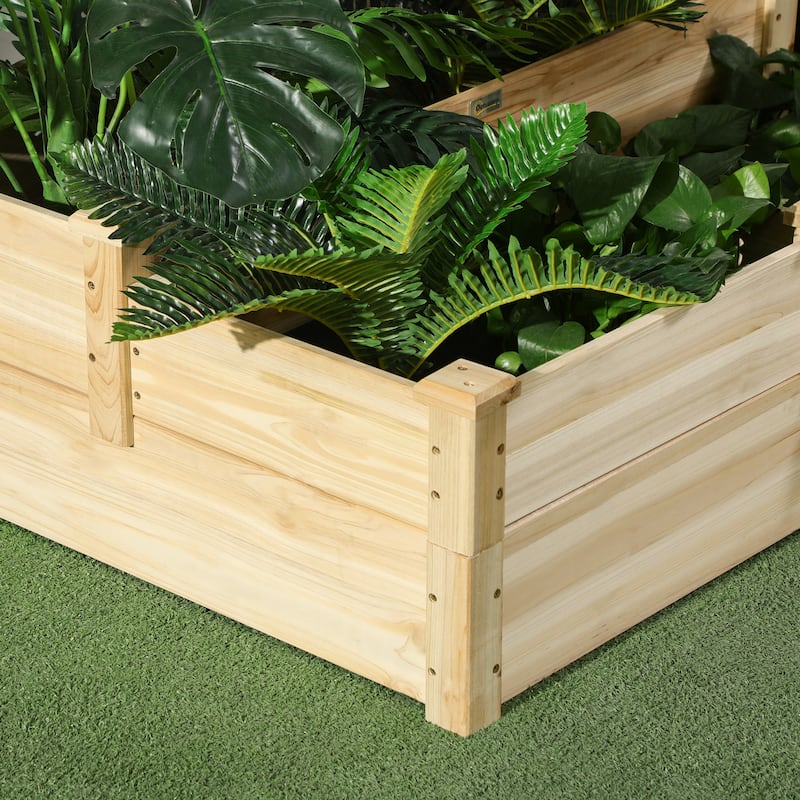 Outsunny 3 Tier Raised Garden Bed, Outdoor Planter Box, Wooden Garden Box with Open Bottom for Growing Vegetables