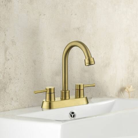 Brushed Gold 4 Inch 2 Handle Centerset Lead-Free Bathroom Faucet