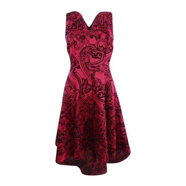 red and black fit and flare dress