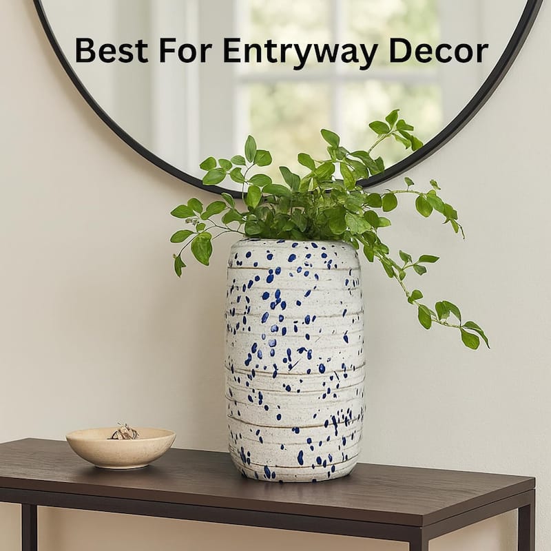 Aria Home Abstract Ceramic Vase With Blue Splatter Modern Home Decor