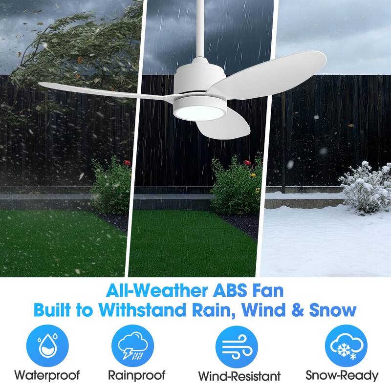 MLiAN 42 in 3 ABS Blades Indoor and Outdoor Ceiling Fan with Integrated LED and Remote Downrod