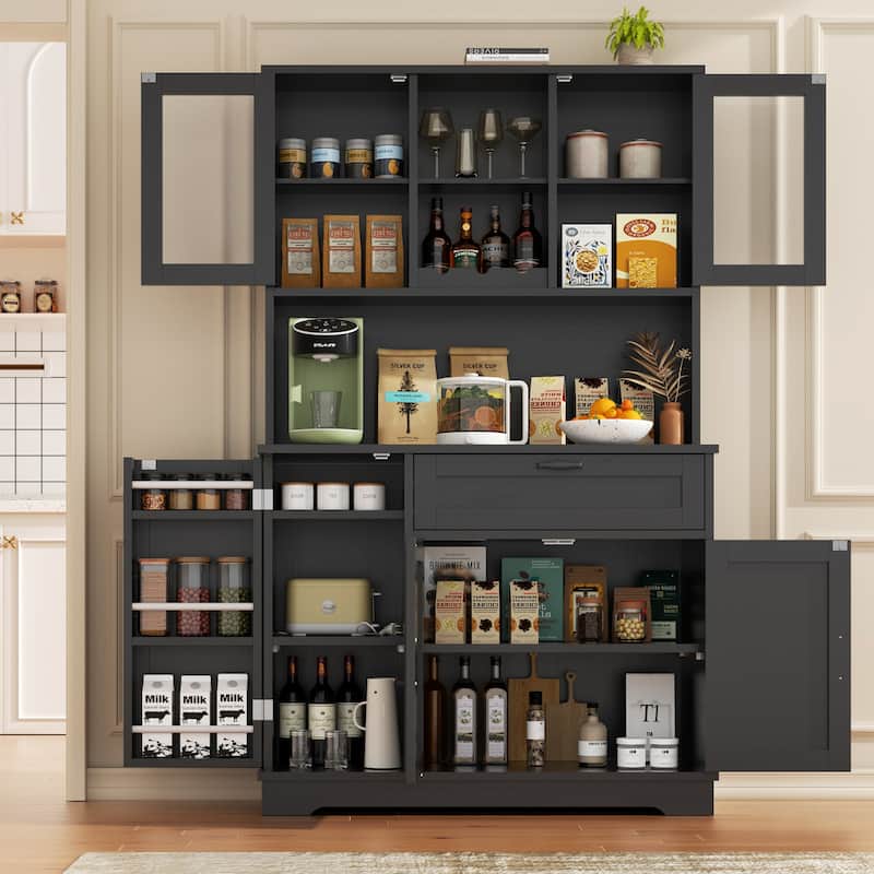 3-Door Storage Cabinet with Drawer & Adjustable Shelves - Freestanding Storage Organizer for Kitchen, Pantry, or Dining Room