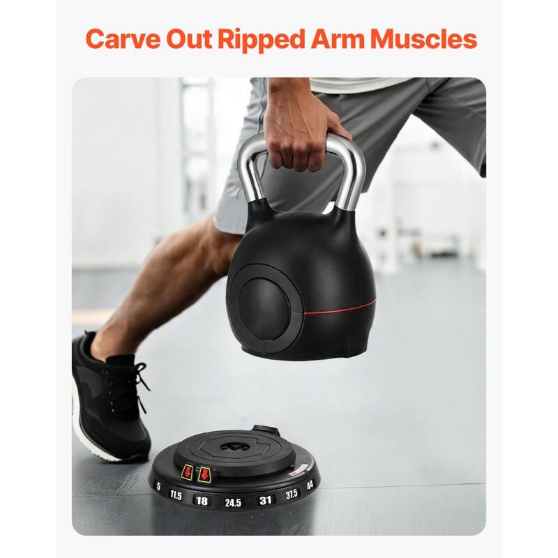 Black Adjustable Kettlebell with 7 Weight Levels ABS Body and Aluminum Handle for Full Workouts - 10 x 10 x 14.1 in