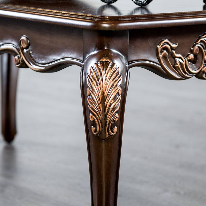 Wooden End Table with Gold Highlights Design in Dark Cherry
