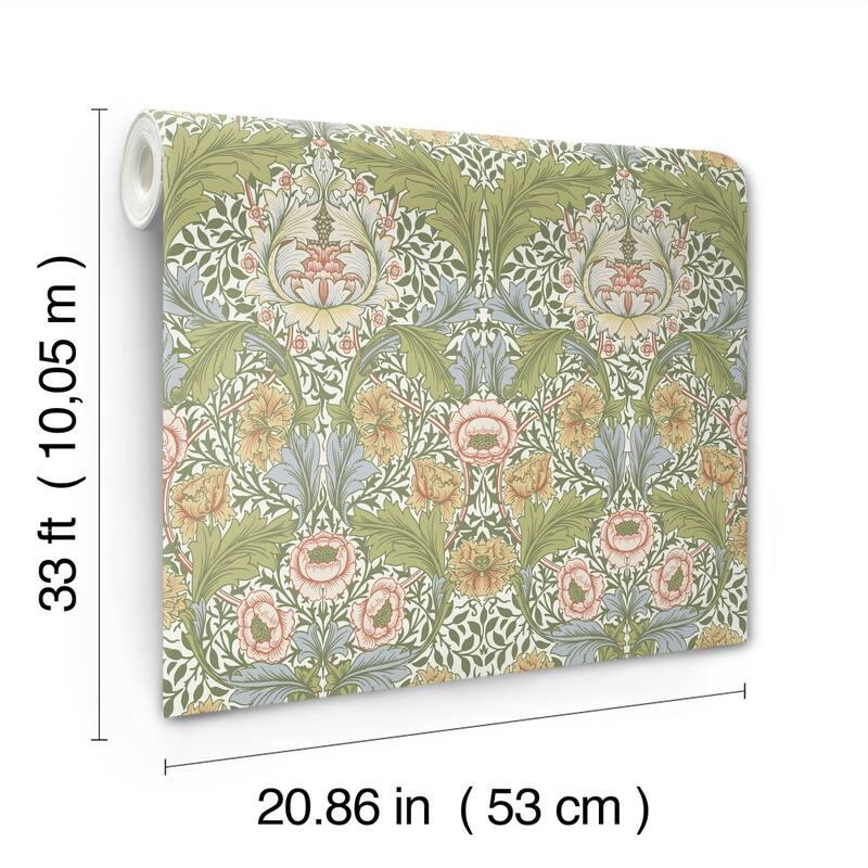 Myrtle Green Floral Ogee Wallpaper