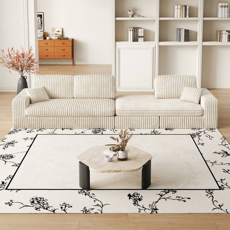 L-Shaped Sectional Sofa with Chaise Lounge, Corduroy Modular Foam Sofa, Upholstered Sofa with 2 Cushion & 2 Throw Pillows