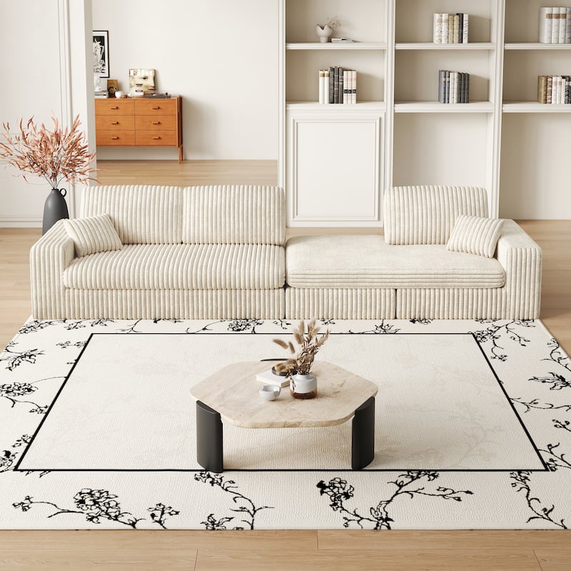 Roomfitters 114.5" Stylish Corduroy Modular Recliner Sofa, Convertible L-Shaped Couch with Neck Pillows & Throw Pillows
