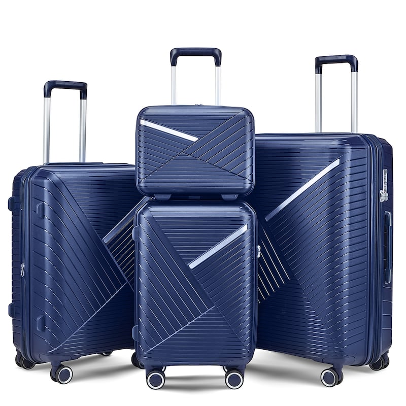 Navy Blue Luggage 4 Piece Set Spinner Lightweight Hardshell Suitcases ...