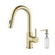 preview thumbnail 17 of 63, Single-Hole Pull-Down Kitchen Faucet with Sprayer and Magnetic Docking Brush Gold W/ Soap Dispenser