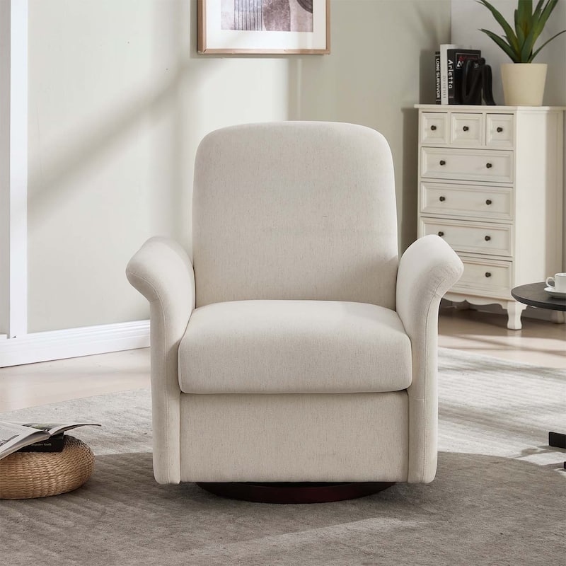 Swivel Accent Chair with Wood Base for Comfortable Reading and Living Room Elegance - Cream