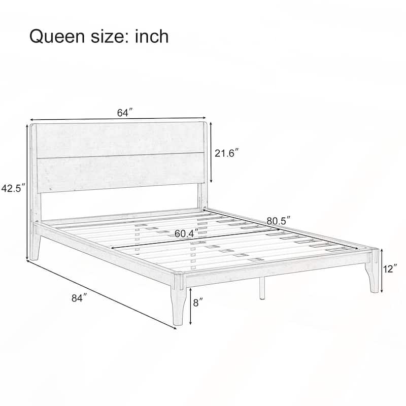 Mid-Century Modern Queen Size Bamboo Wood Platform Bed
