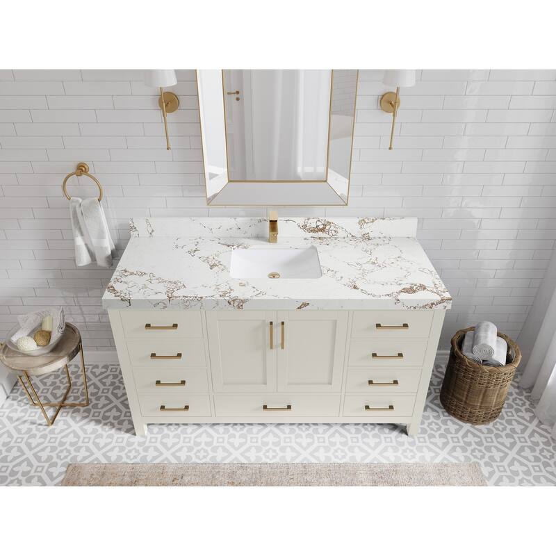 Willow Collections 60 in. W x 22 in. D Malibu Single Sink Bathroom Vanity with Countertop - 2" Viola Gold - Fine grain