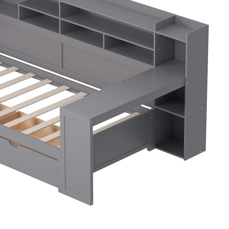 Wooden Twin Size Daybed with Storage Shelves